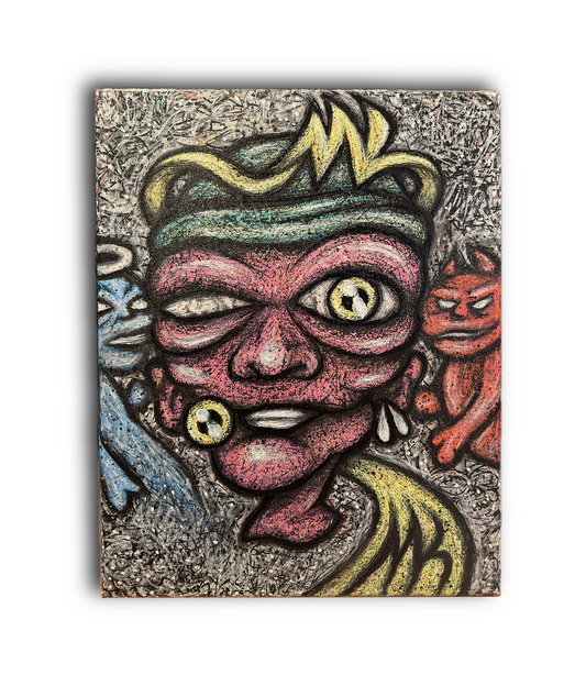 Lucid Tension original urban art painting 50x40cm graffiti-inspired signature character mixed media on canvas signed by Levin Turrini